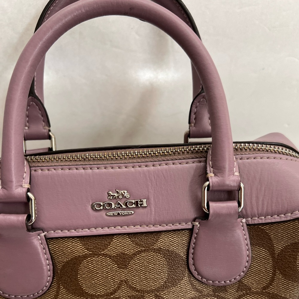 Coach Small Rowan CC signature brown and Lilac trim Crossbody Bag - Picture 3 of 15